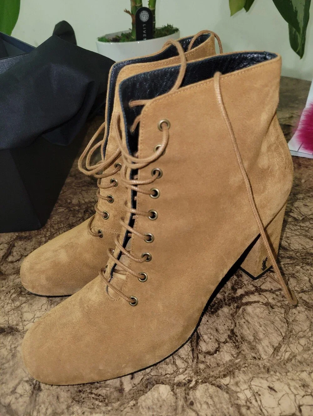 YSL SAINT LAURENT Suede Camel Booties 37.5